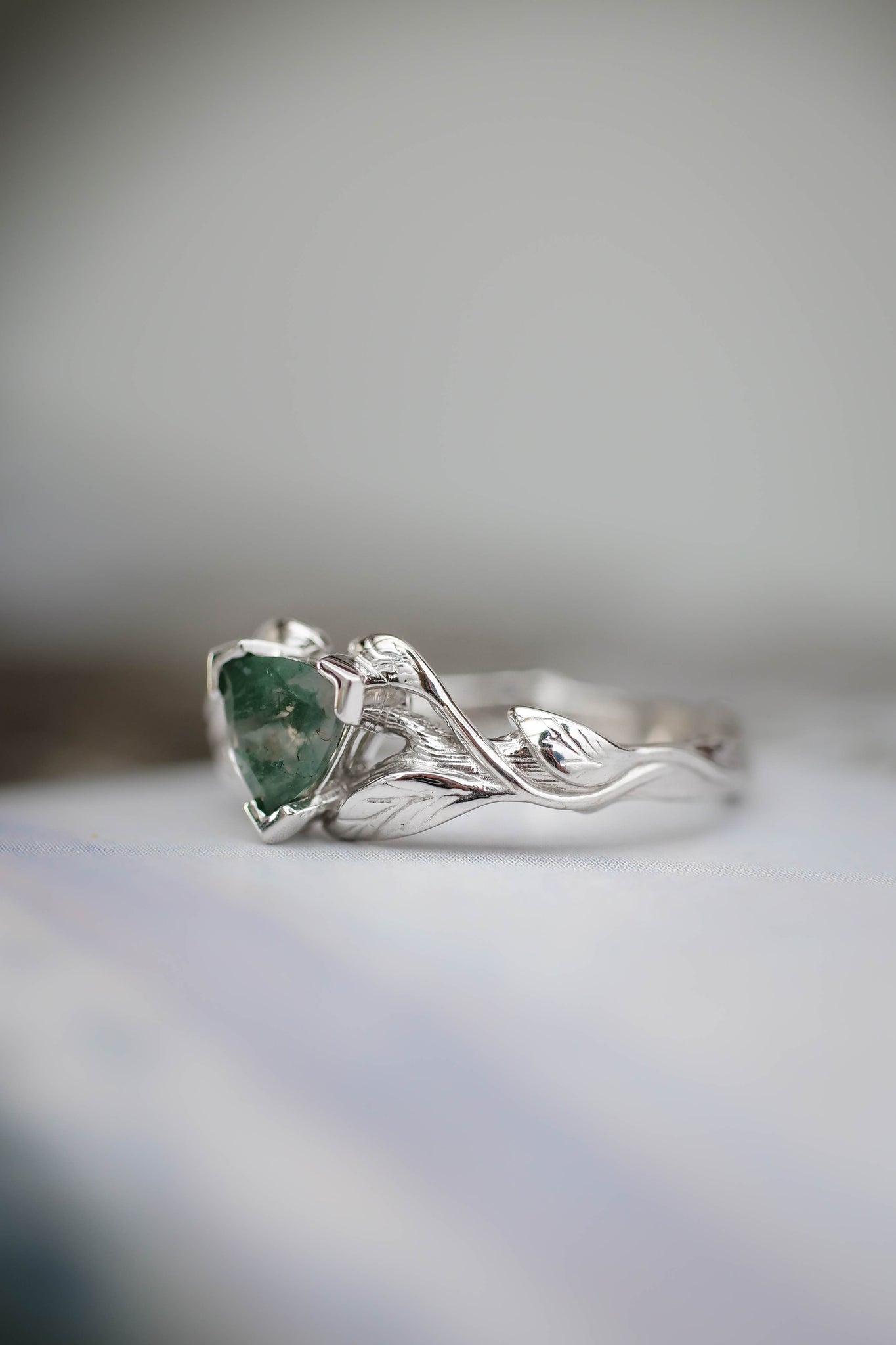 Trillion cut moss agate ring / Clematis - Eden Garden Jewelry™