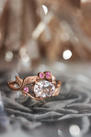 Branch engagement ring with morganite, pink sapphires and diamond - Eden Garden Jewelry™