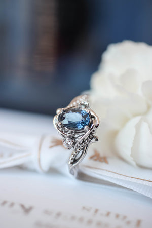 Blue sapphire engagement ring with diamonds / Undina - Eden Garden Jewelry™