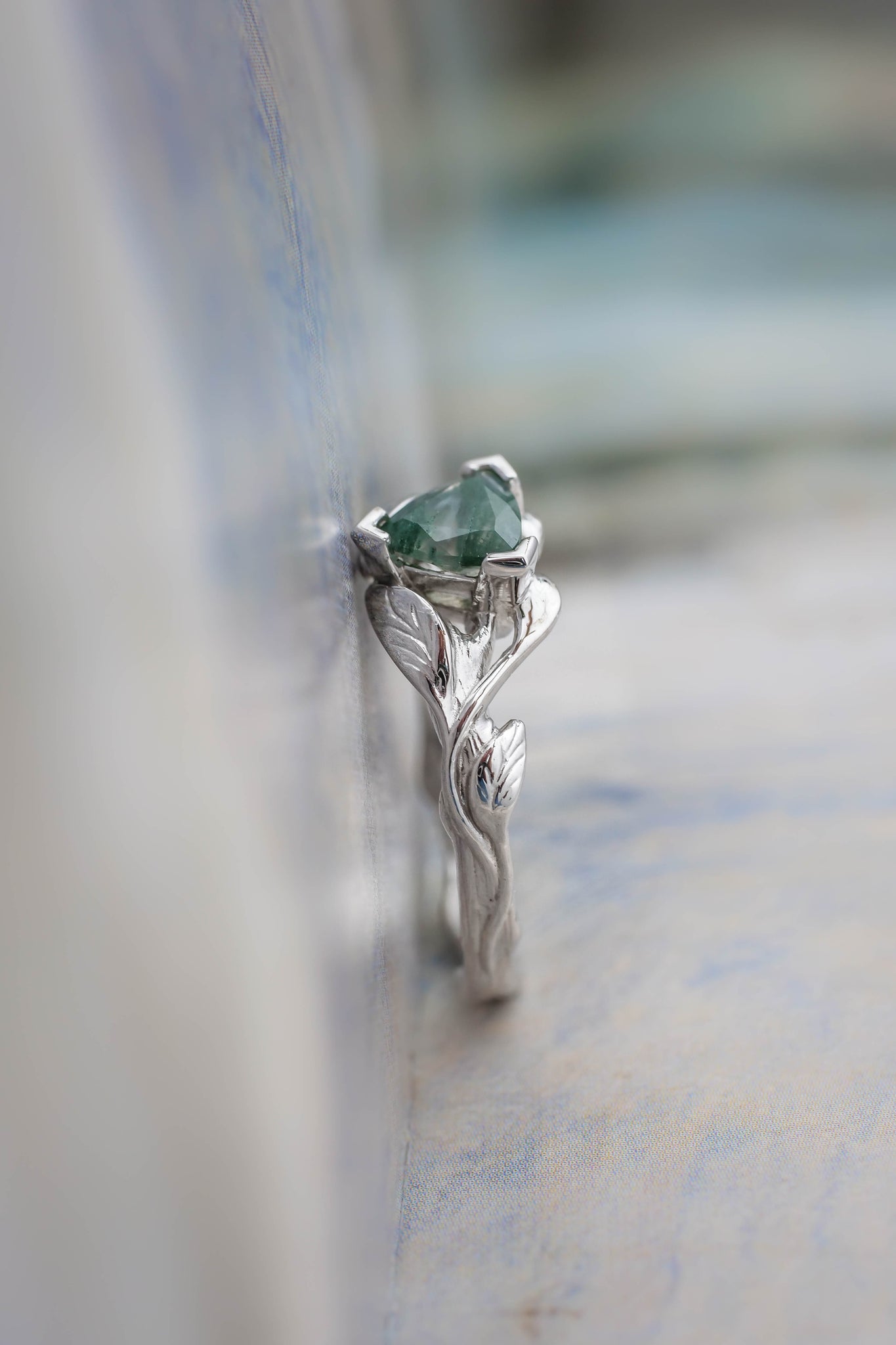 Trillion cut moss agate ring / Clematis - Eden Garden Jewelry™