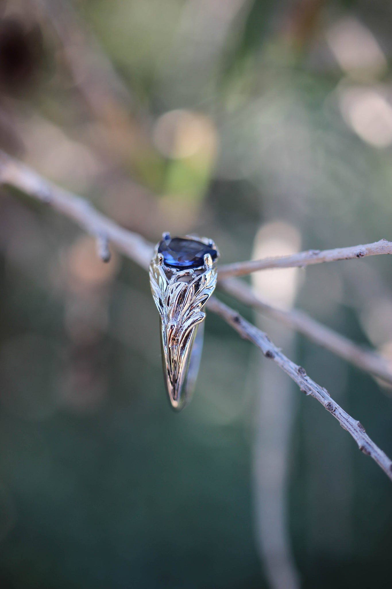 Pear cut sapphire ring, nature engagement ring / Wisteria - Eden Garden Jewelry™