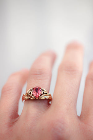 Padparadscha lab sapphire ring, leaves engagement ring / Wisteria - Eden Garden Jewelry™