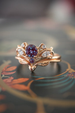 Bridal ring set with alexandrite / Swanlake - Eden Garden Jewelry™