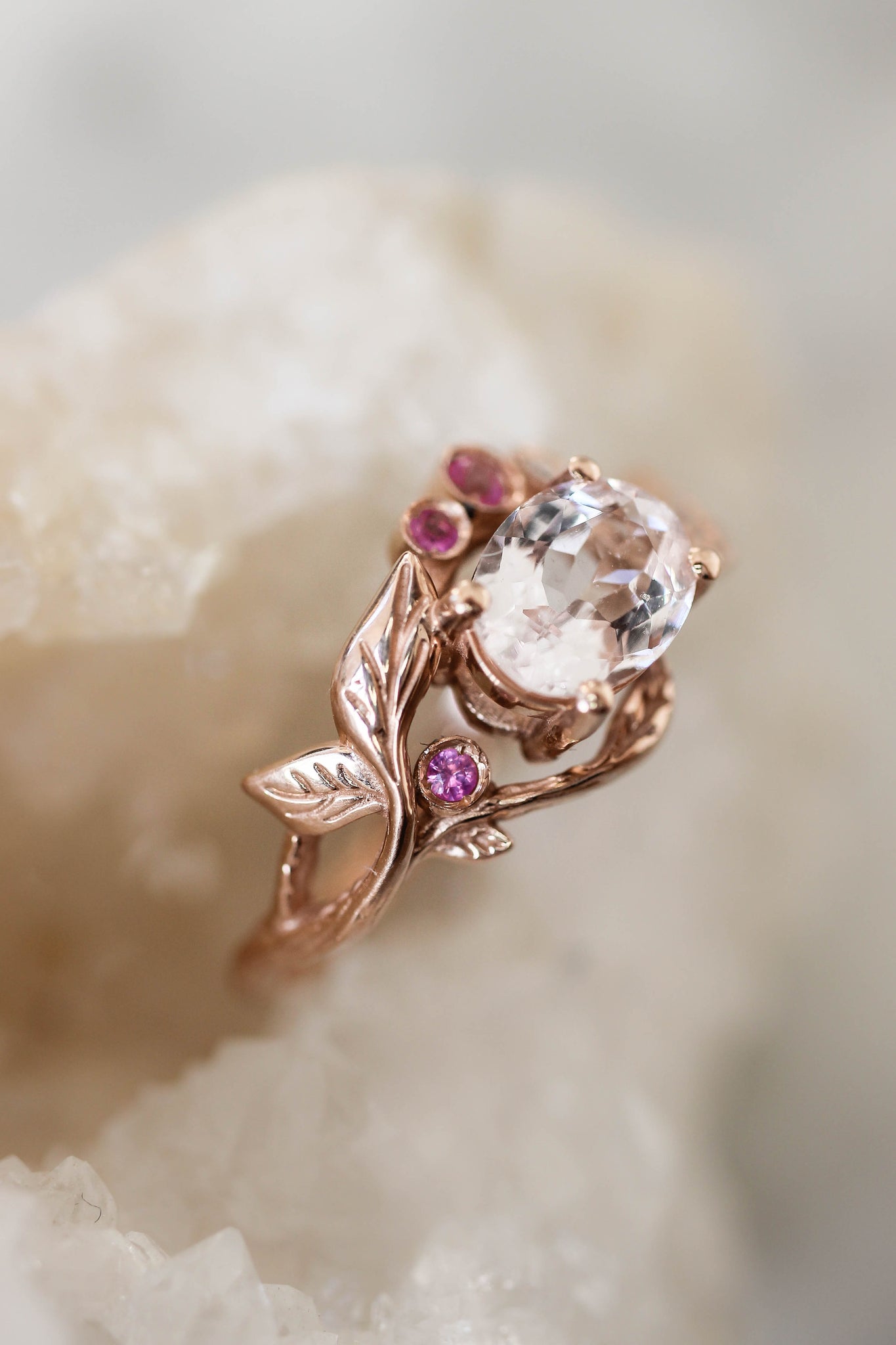 Branch engagement ring with morganite, pink sapphires and diamond - Eden Garden Jewelry™