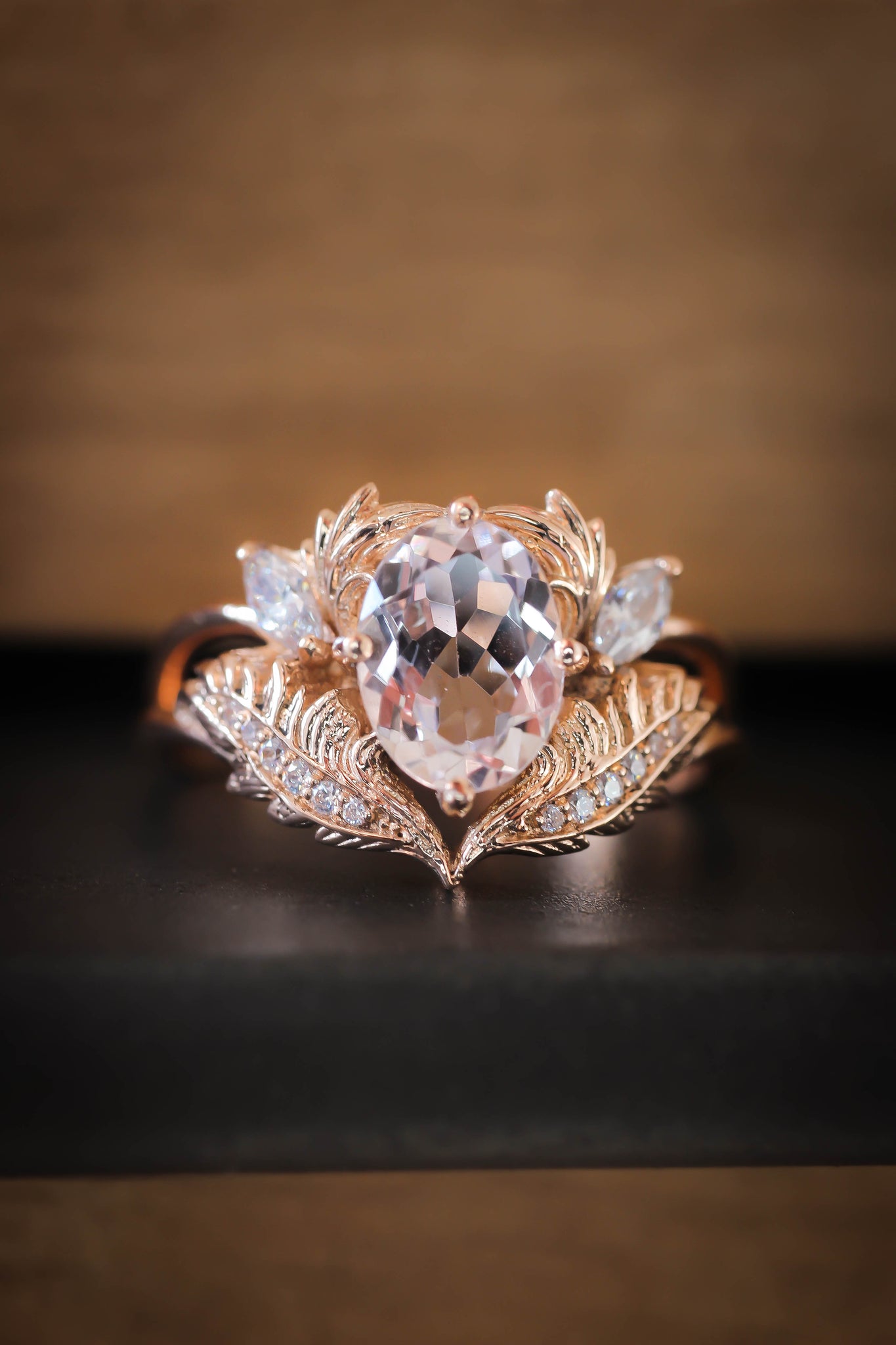 Morganite and diamonds engagement ring / Adonis - Eden Garden Jewelry™