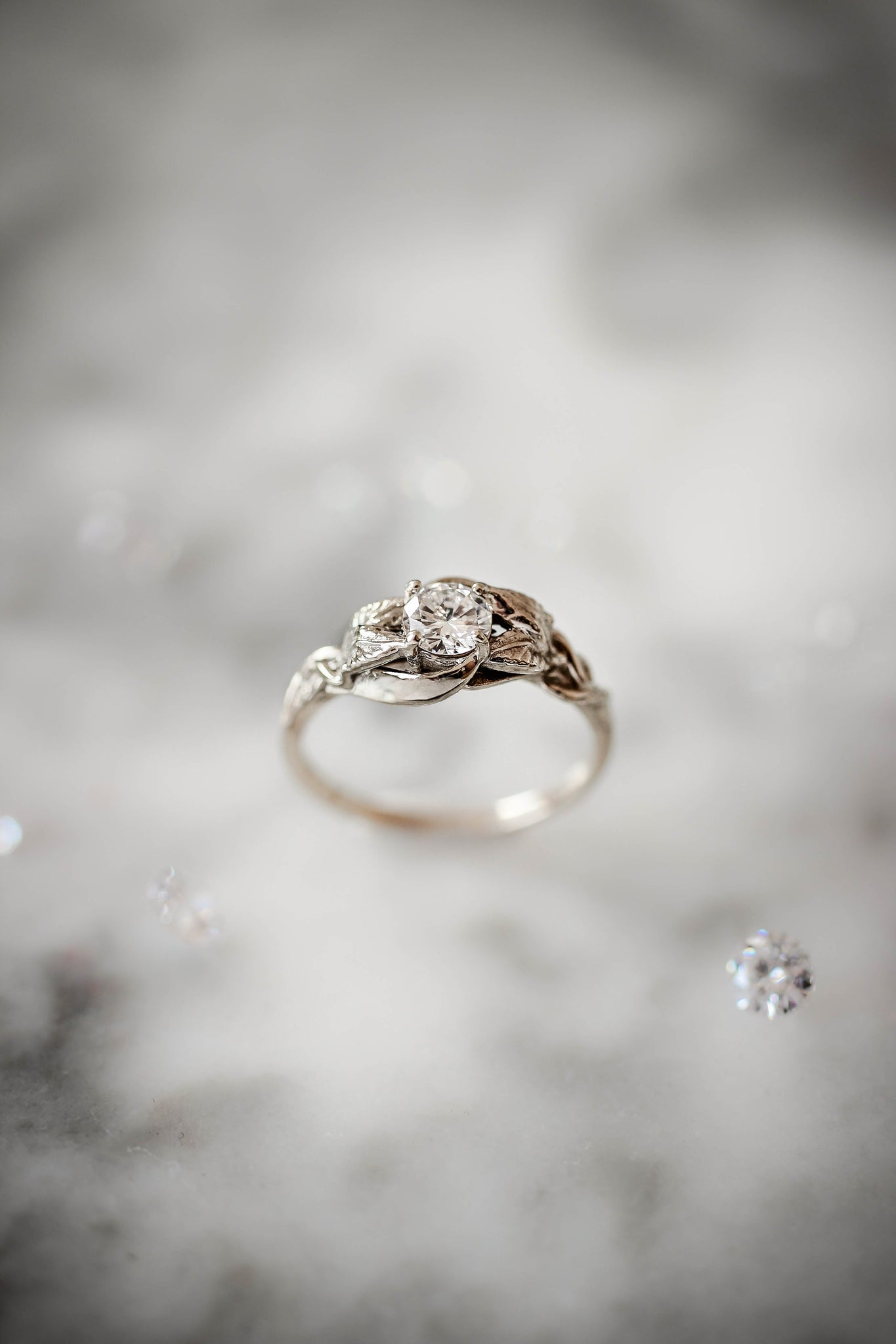 Moissanite leaf engagement ring / Azalea - Eden Garden Jewelry™