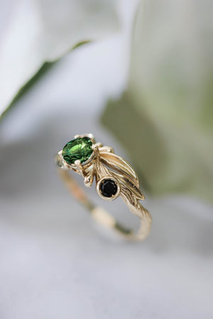 Bridal ring set with green tourmaline and black diamonds / Olivia - Eden Garden Jewelry™