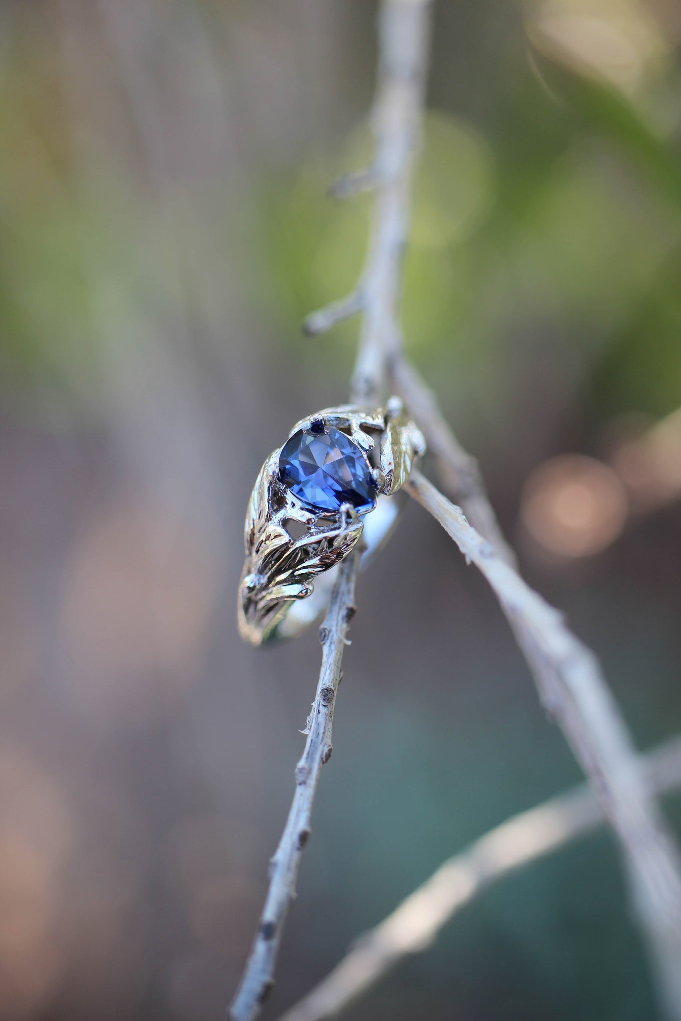 Pear cut sapphire ring, nature engagement ring / Wisteria - Eden Garden Jewelry™