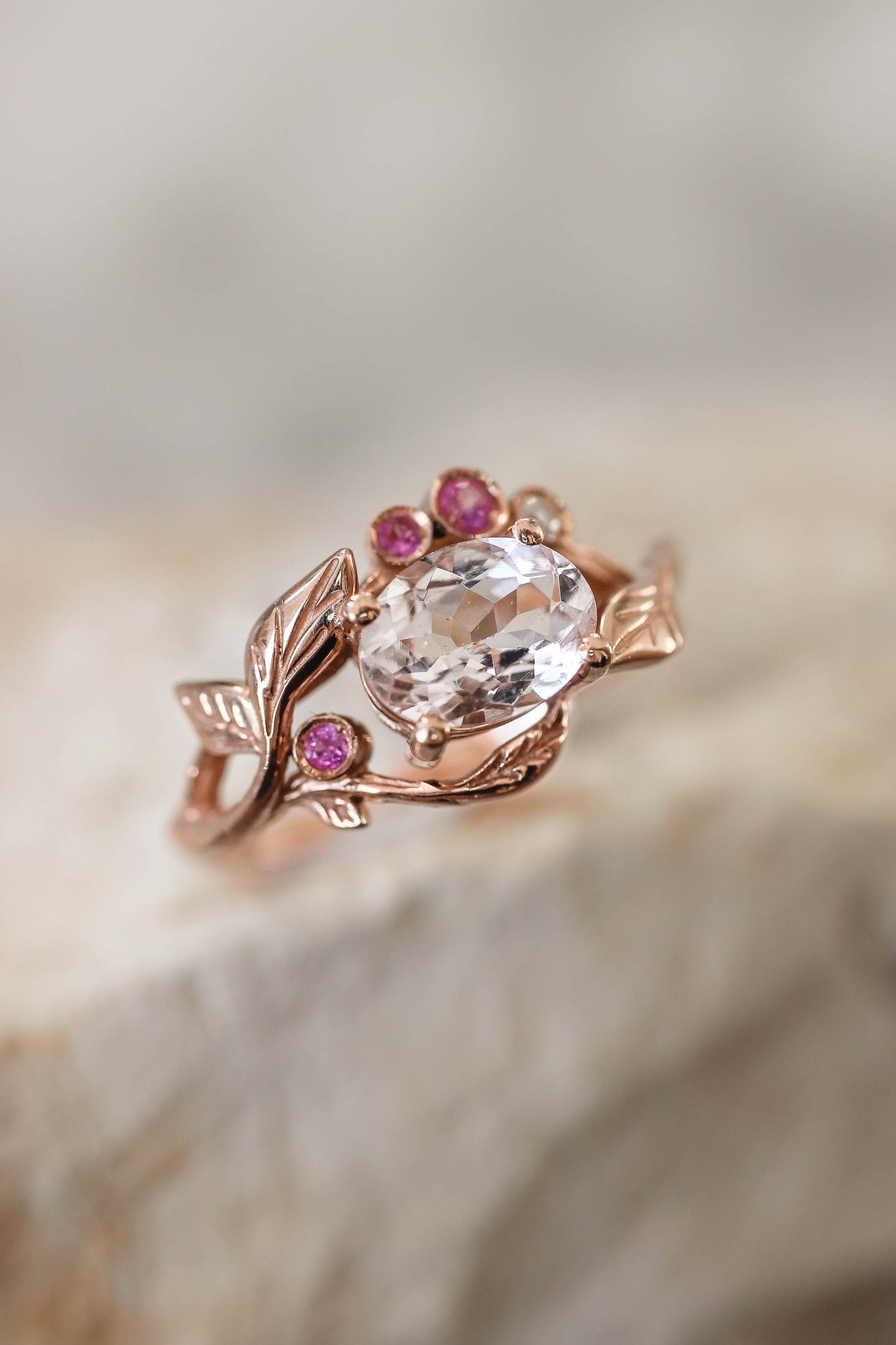 Branch engagement ring with morganite, pink sapphires and diamond - Eden Garden Jewelry™