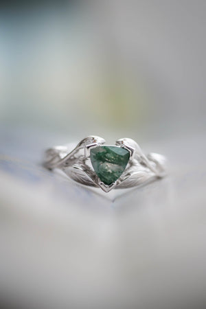 Trillion cut moss agate ring / Clematis - Eden Garden Jewelry™