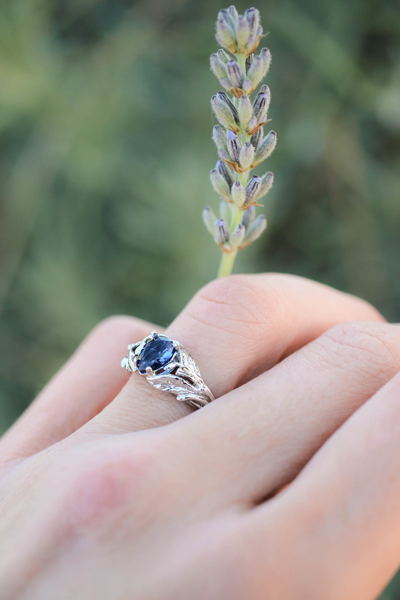 Pear cut sapphire ring, nature engagement ring / Wisteria - Eden Garden Jewelry™