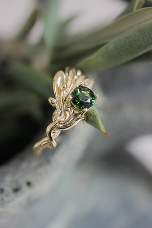 Olive branch ring with ribbon and green tourmaline - Eden Garden Jewelry™