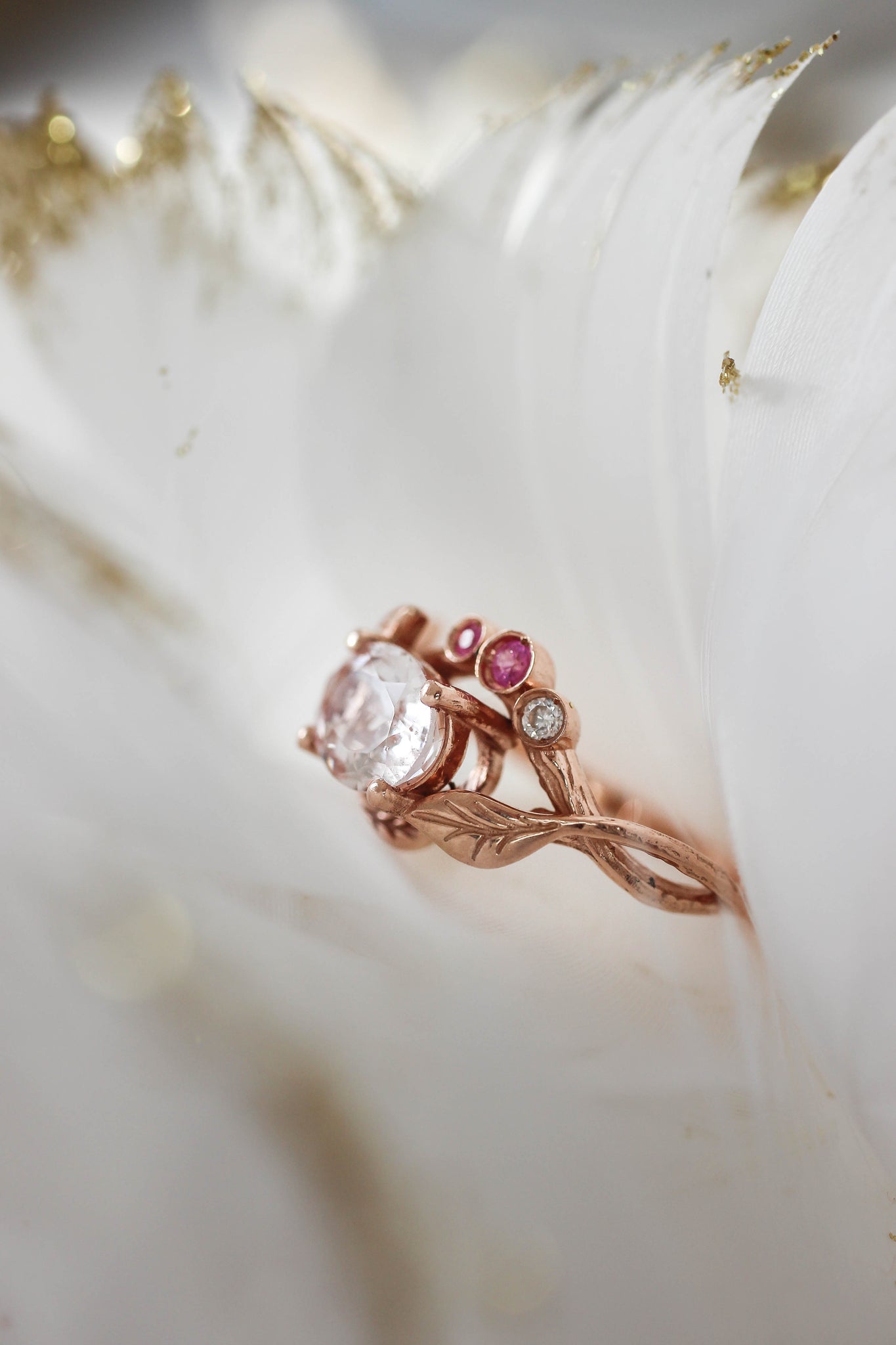 Branch engagement ring with morganite, pink sapphires and diamond - Eden Garden Jewelry™