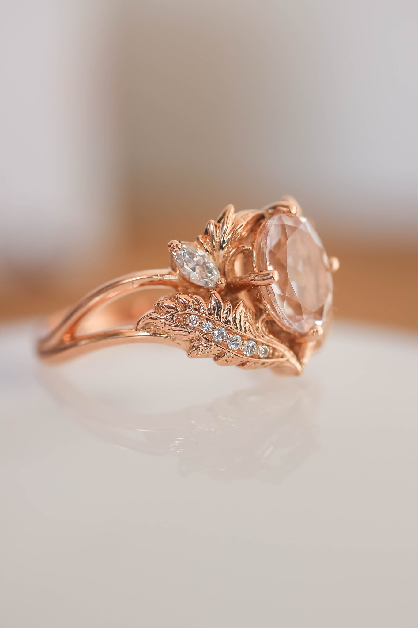 Morganite and diamonds engagement ring / Adonis - Eden Garden Jewelry™