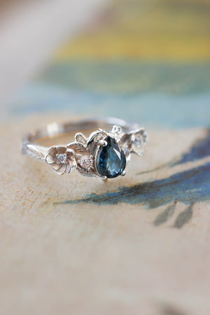 Sapphire and diamonds ring, flower engagement ring / Adelina - Eden Garden Jewelry™