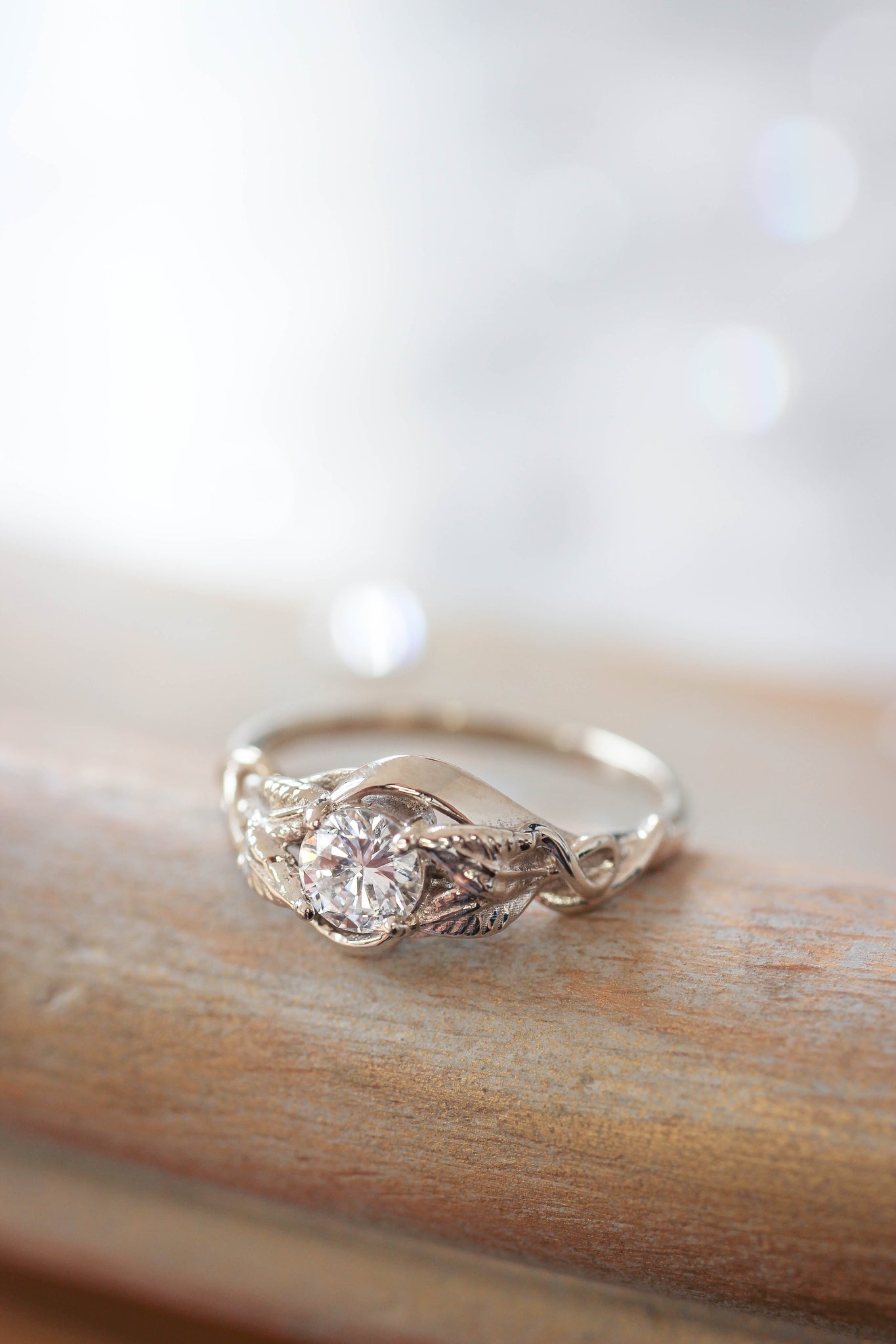 Moissanite leaf engagement ring / Azalea - Eden Garden Jewelry™