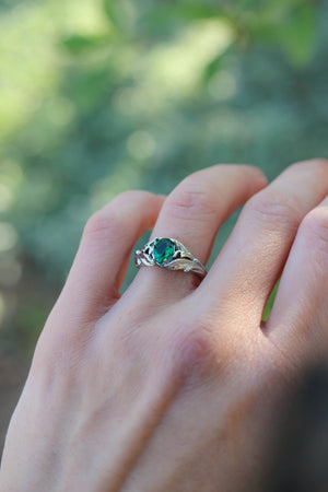 Pear cut emerald ring, leaves engagement ring / Wisteria - Eden Garden Jewelry™