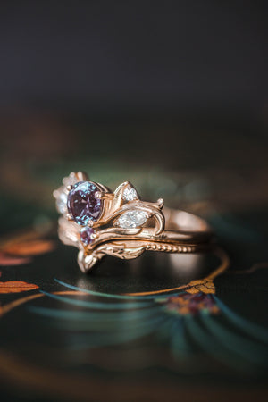 Bridal ring set with alexandrite / Swanlake - Eden Garden Jewelry™