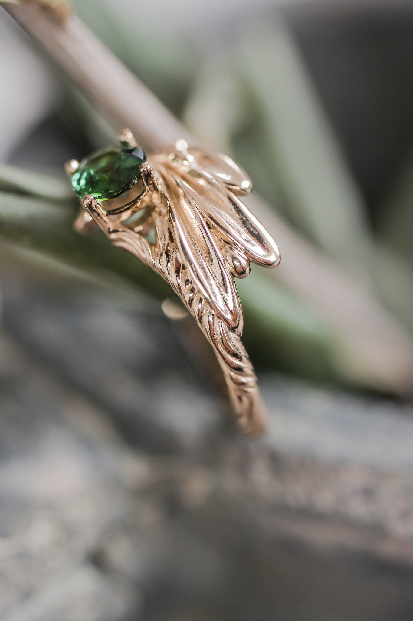 Olive branch ring with ribbon and green tourmaline - Eden Garden Jewelry™