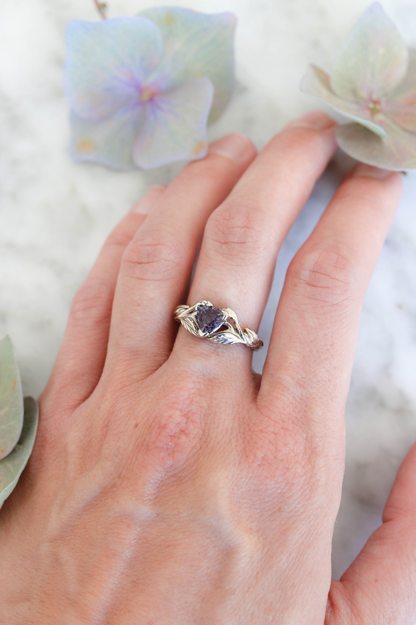 Lab alexandrite ring, trillion cut / Clematis - Eden Garden Jewelry™