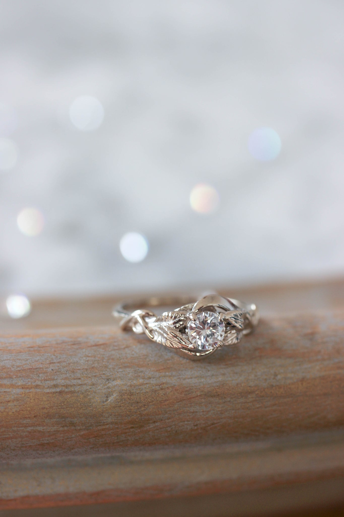 Moissanite leaf engagement ring / Azalea - Eden Garden Jewelry™