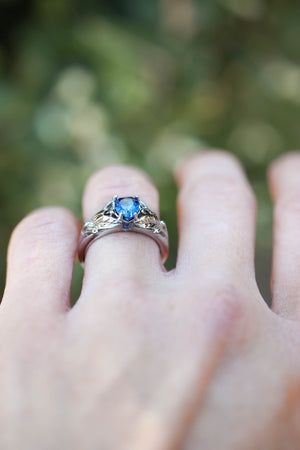 Pear cut sapphire ring, nature engagement ring / Wisteria - Eden Garden Jewelry™