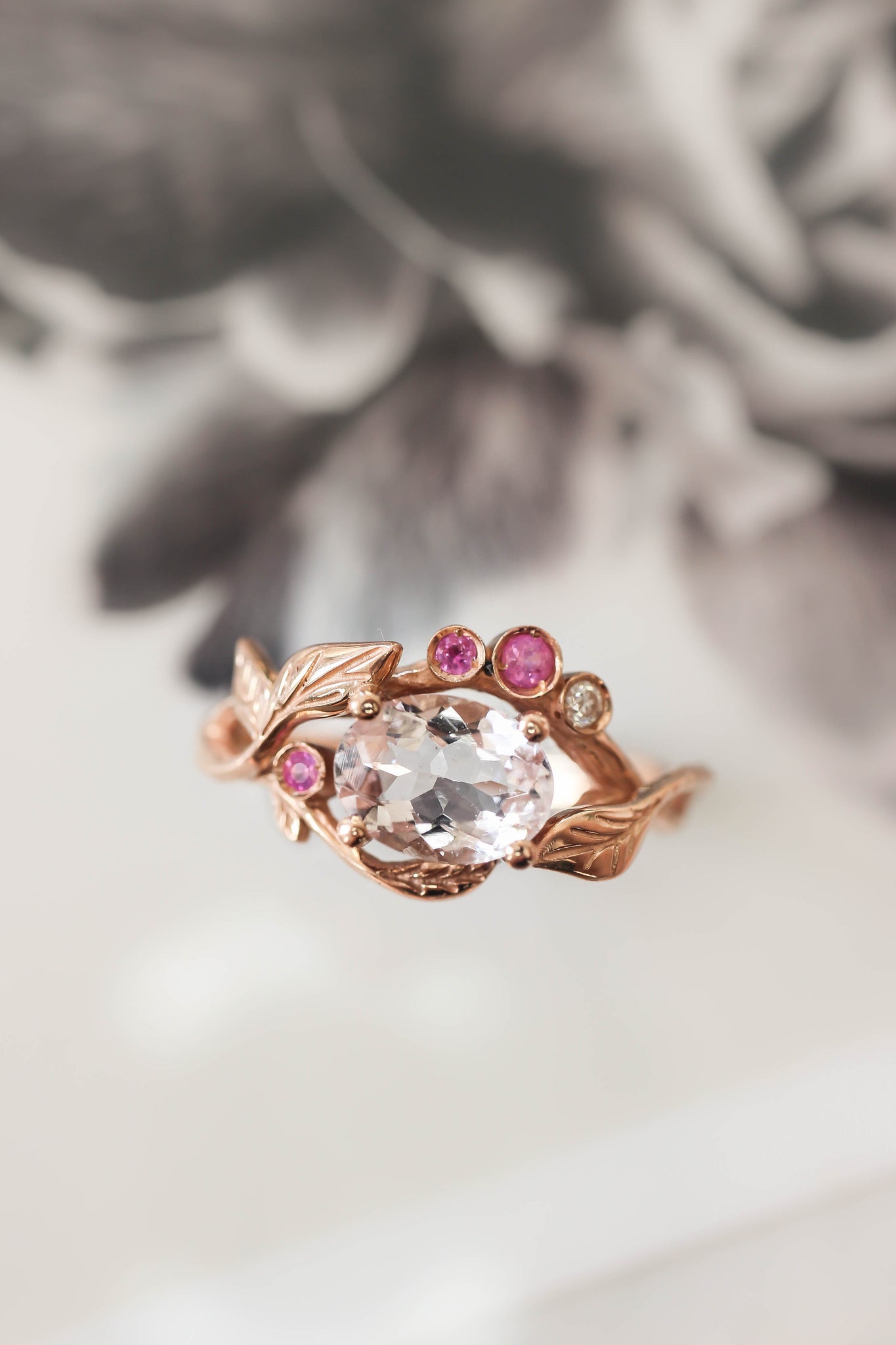 Branch engagement ring with morganite, pink sapphires and diamond - Eden Garden Jewelry™