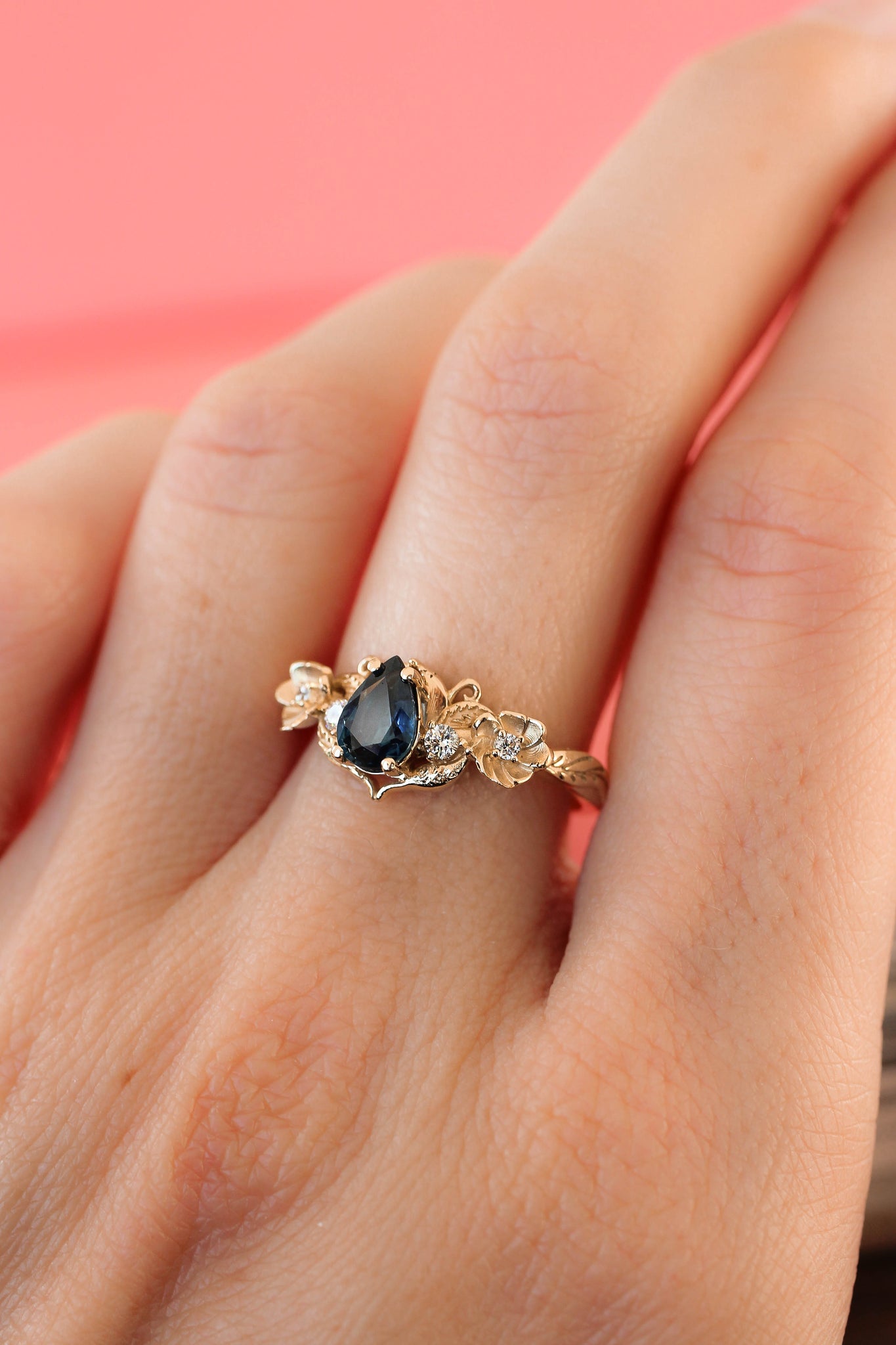 Sapphire and diamonds ring, flower engagement ring / Adelina - Eden Garden Jewelry™