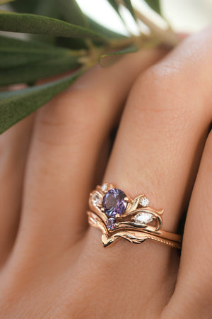 Bridal ring set with alexandrite / Swanlake - Eden Garden Jewelry™