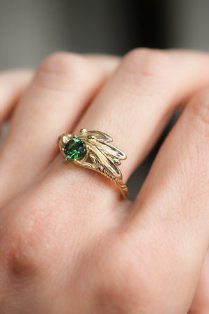 Olive branch ring with ribbon and green tourmaline - Eden Garden Jewelry™