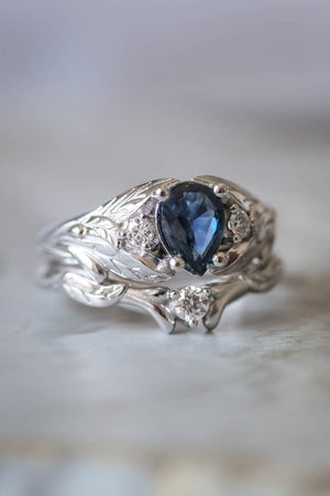 Genuine sapphire bridal ring set, blue sapphire ring  / Wisteria - Eden Garden Jewelry™