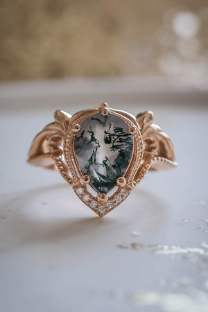 Moss agate rose gold ring, unique statement ring / Lida - Eden Garden Jewelry™