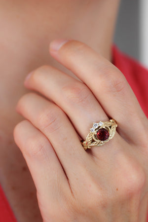 Garnet heart and diamonds engagement ring, Claddagh ring - Eden Garden Jewelry™