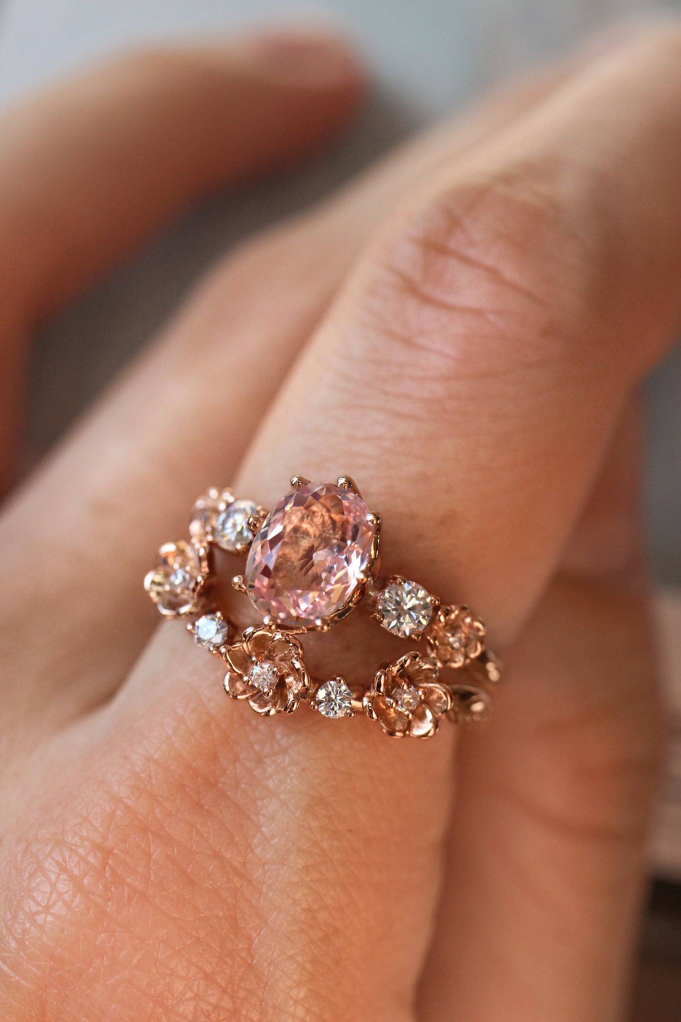 Bridal set with morganite and diamonds - Eden Garden Jewelry™