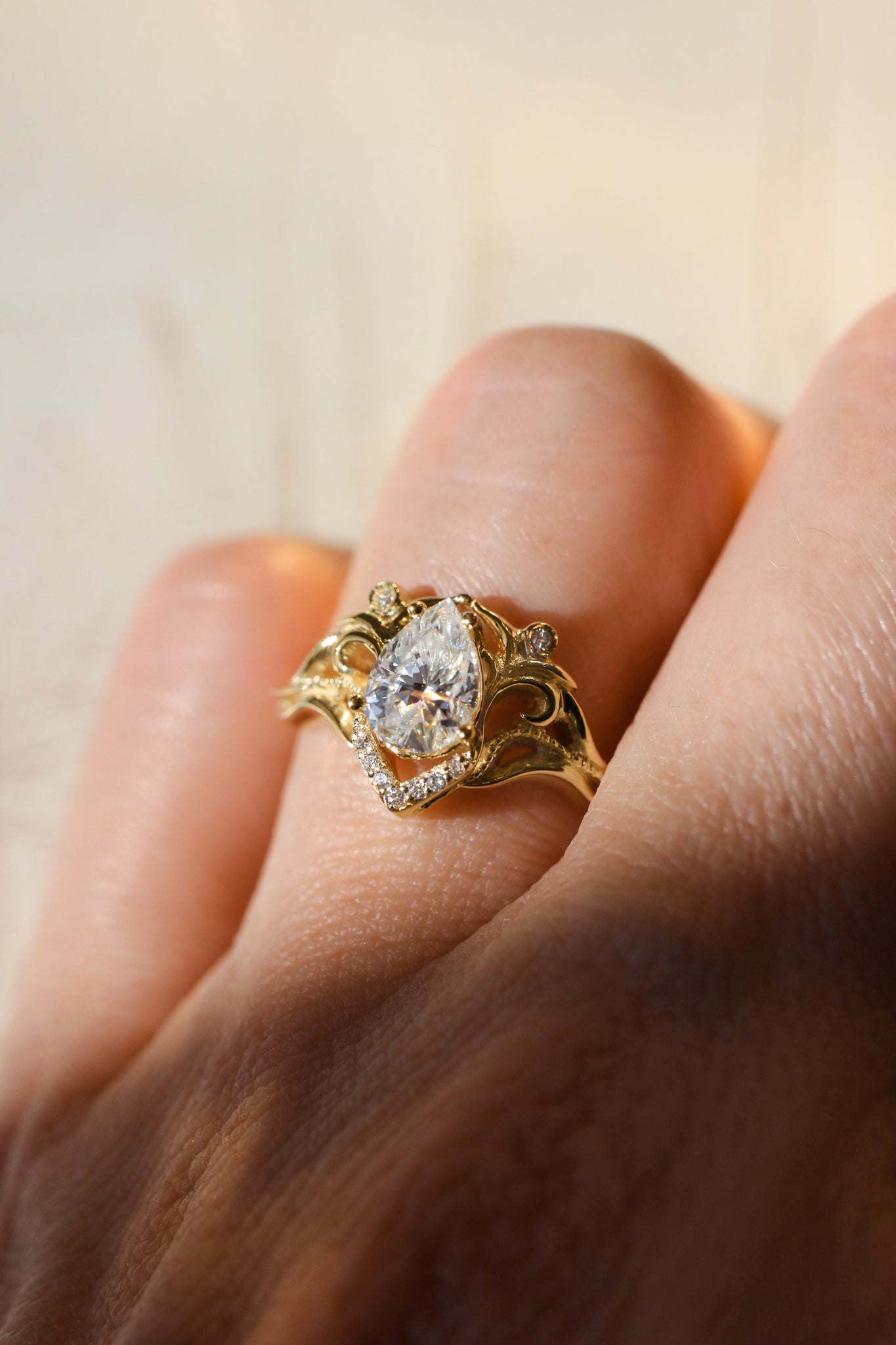 Pear cut moissanite engagement ring / Lida - Eden Garden Jewelry™