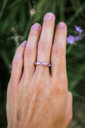 Three pink tourmalines wedding band - Eden Garden Jewelry™