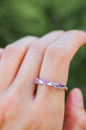 Three pink tourmalines wedding band - Eden Garden Jewelry™