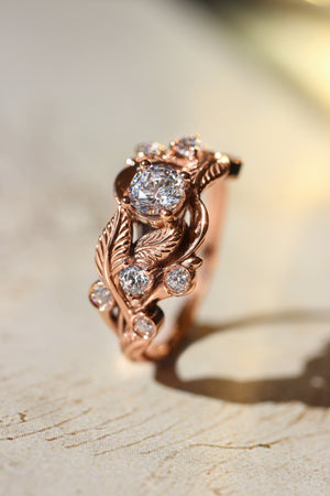 Leaf engagement ring with diamonds - Eden Garden Jewelry™