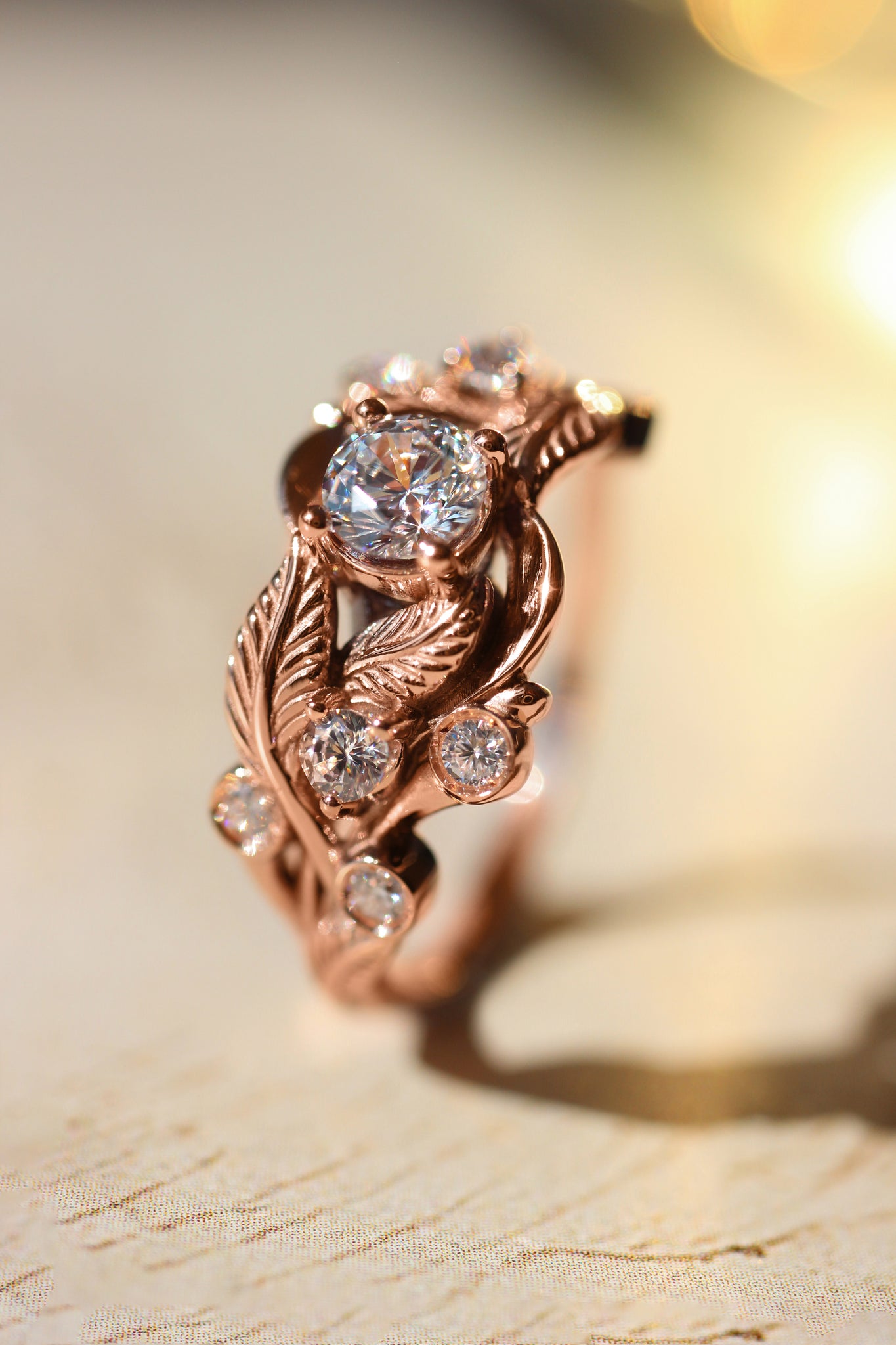 Leaf engagement ring with diamonds - Eden Garden Jewelry™