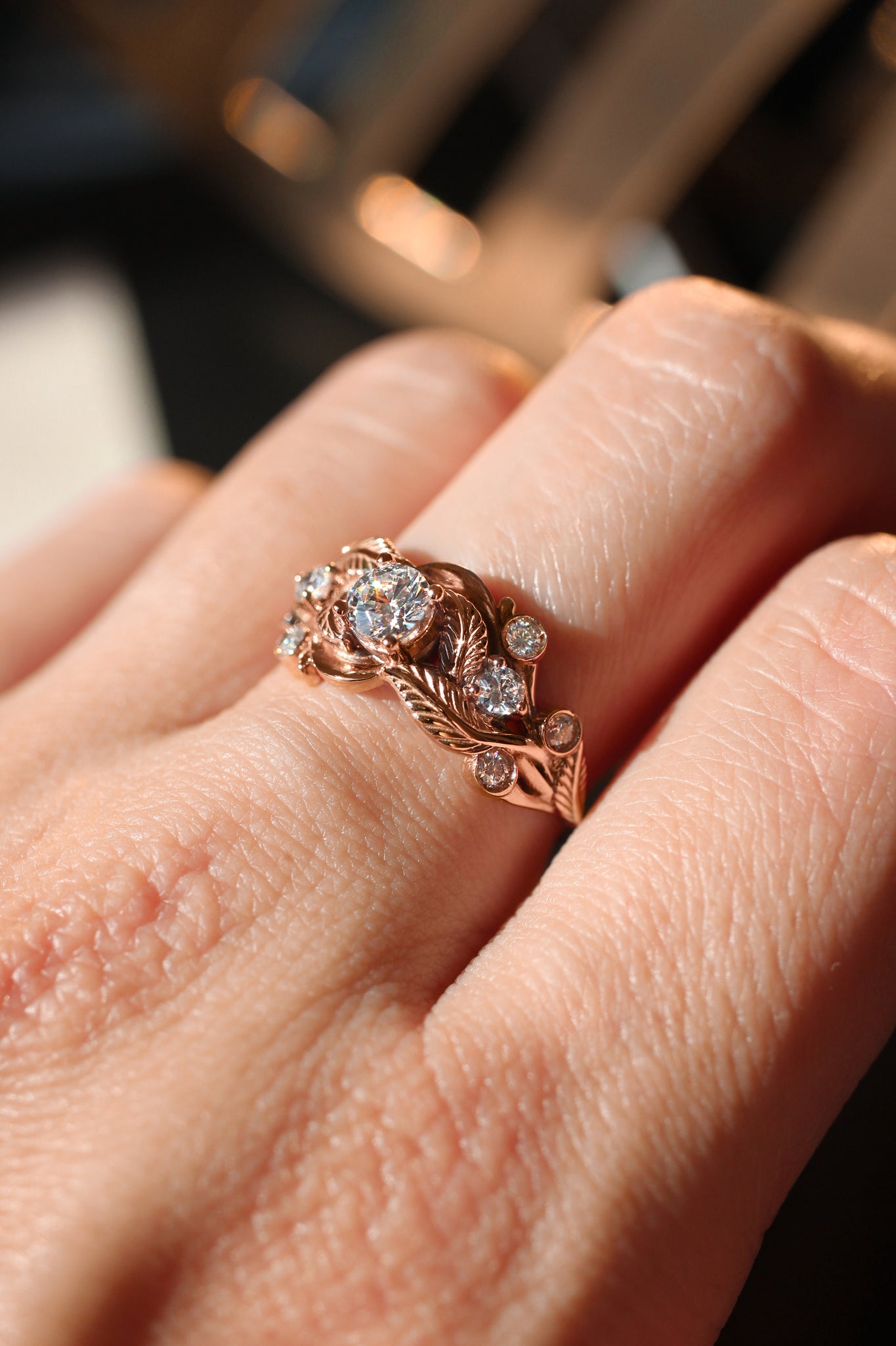 Leaf engagement ring with diamonds - Eden Garden Jewelry™