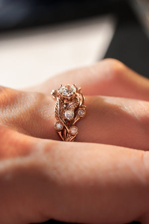 Leaf engagement ring with diamonds - Eden Garden Jewelry™