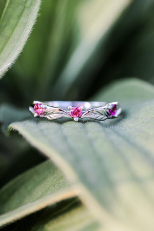 Three pink tourmalines wedding band - Eden Garden Jewelry™