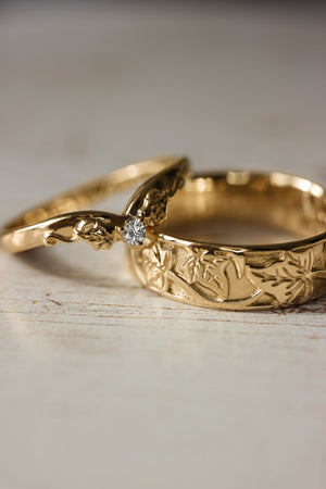 Gold leaf wedding band for man, ivy leaves ring - Eden Garden Jewelry™