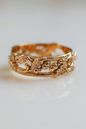 Oak leaves and acorns ring, wedding band for man - Eden Garden Jewelry™