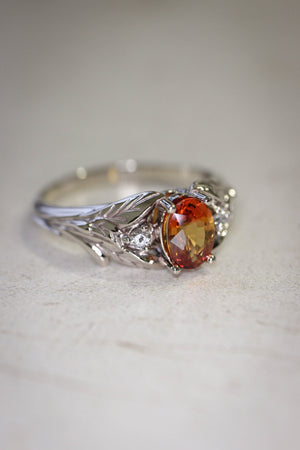 Orange sapphire engagement ring with diamonds, leaf engagement ring / Wisteria - Eden Garden Jewelry™