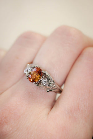 Orange sapphire engagement ring with diamonds, leaf engagement ring / Wisteria - Eden Garden Jewelry™