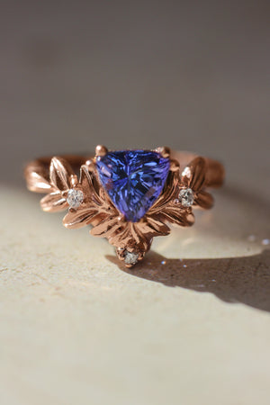 Trillion cut tanzanite engagement ring, leaf ring - Eden Garden Jewelry™