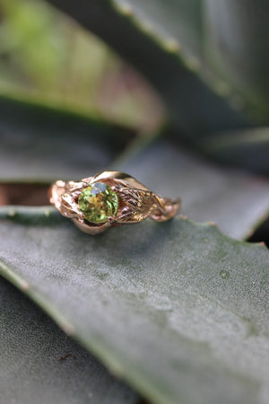 Peridot leaves engagement ring / Azalea - Eden Garden Jewelry™