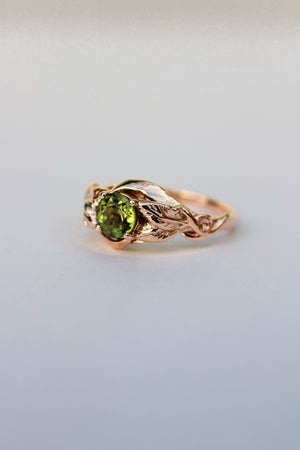 Peridot leaves engagement ring / Azalea - Eden Garden Jewelry™