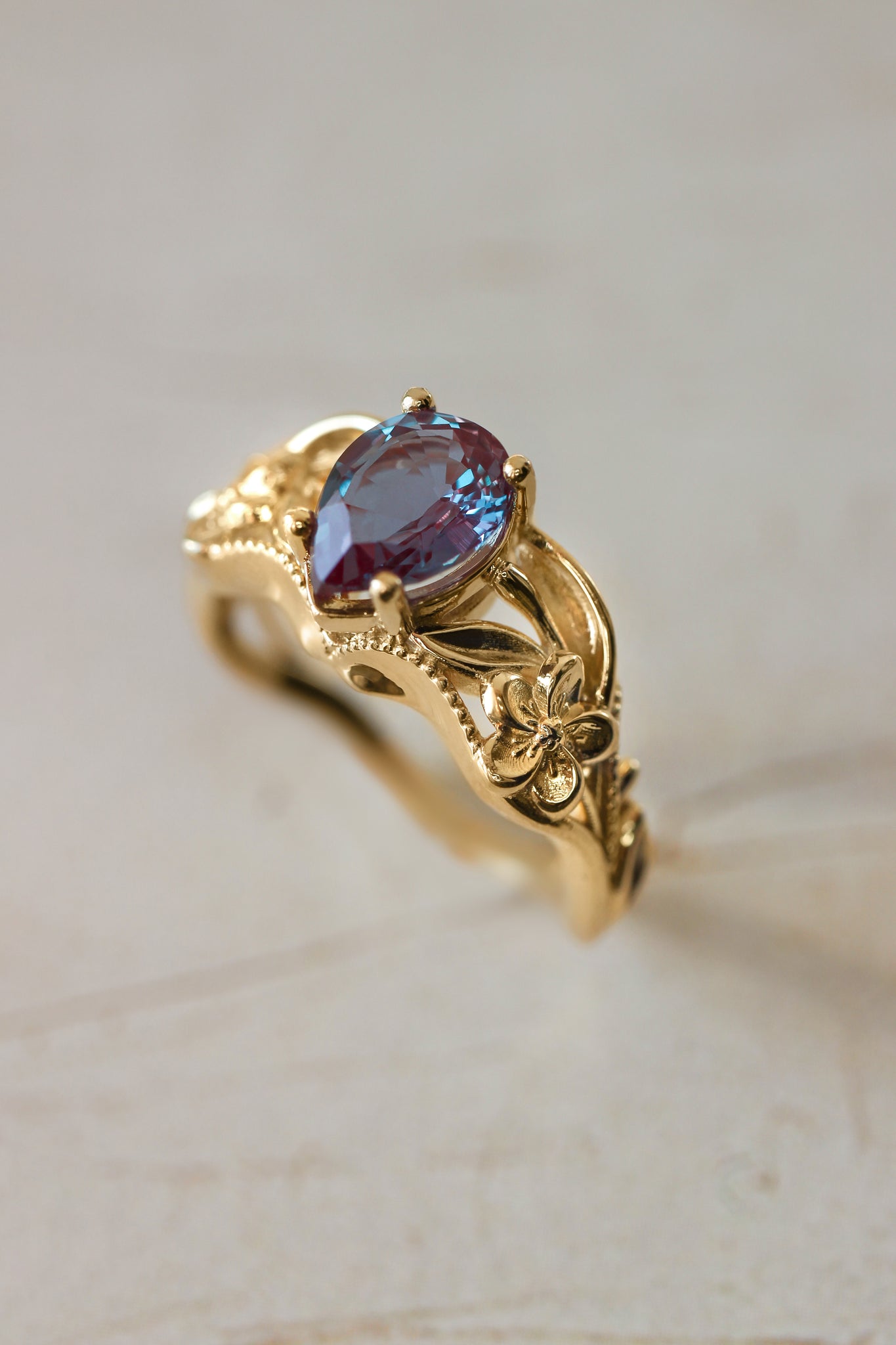 Alexandrite engagement ring, art nouveau ring / Eloise - Eden Garden Jewelry™